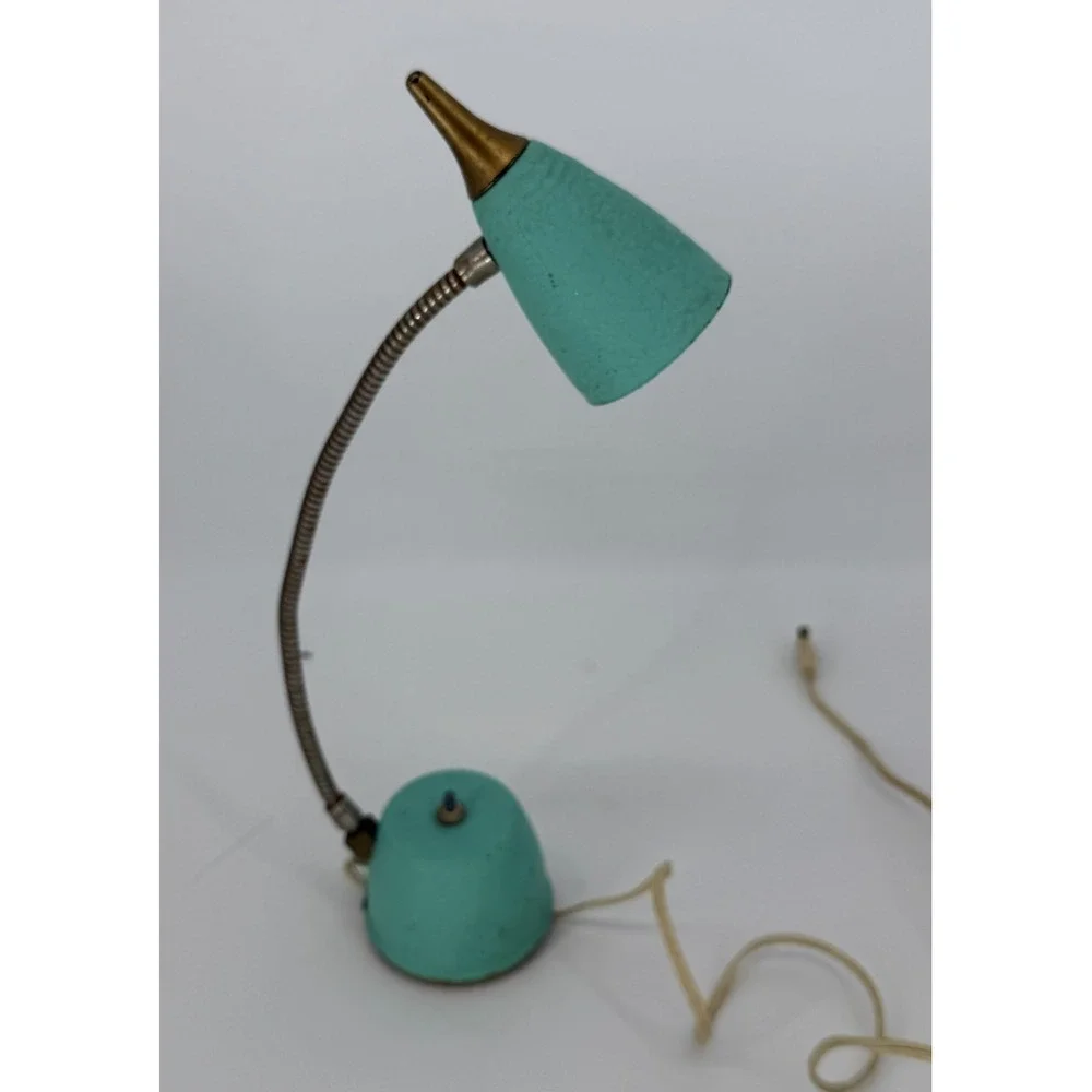 Hi Lite Model 340 Mid Century Modern Gooseneck Desk Lamp Aqua Turquoise Brass